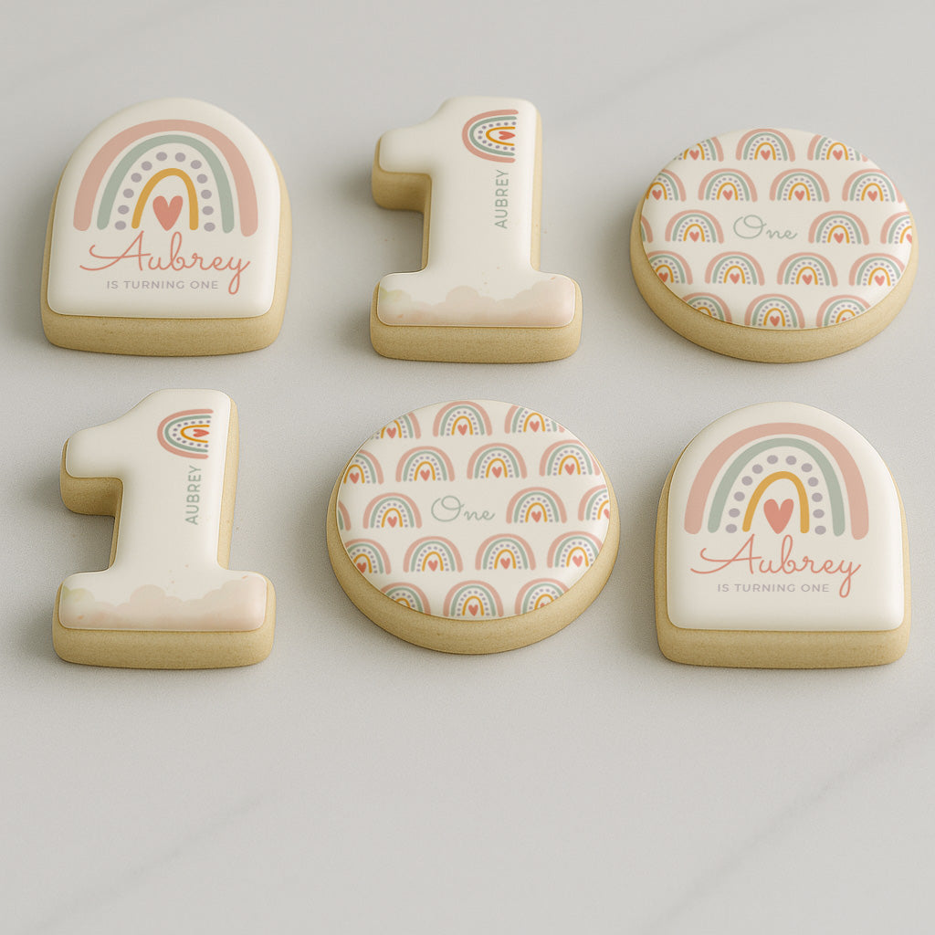 Custom Rainbow Heart Theme Birthday Cookie
