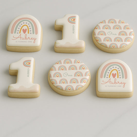 Custom Rainbow Heart Theme Birthday Cookie