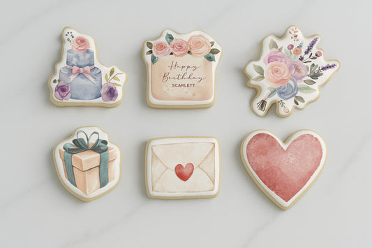 Customizable 6 Sweet Floral Birthday Cookie Set