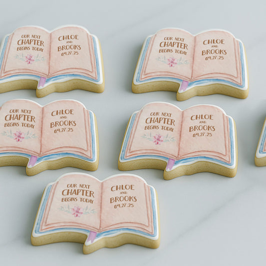 Floral Book Shape Wedding Cookie