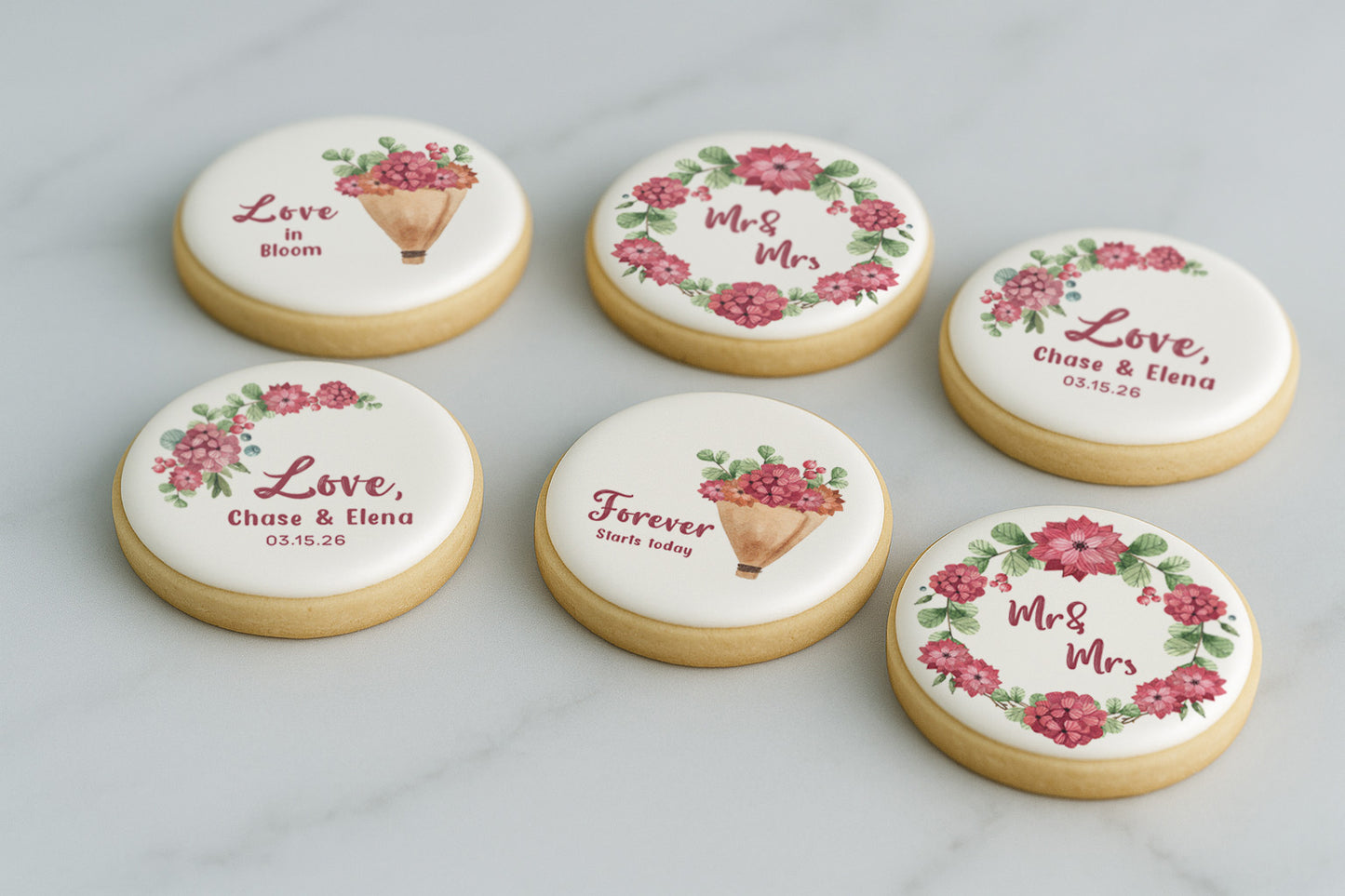 Red Floral Personalized Wedding Cookie Set