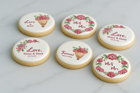 Red Floral Personalized Wedding Cookie Set