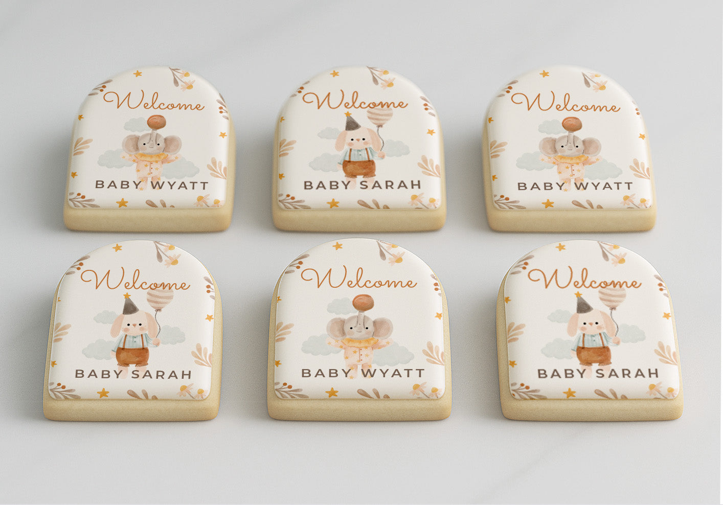Customizable Name Welcome Baby cookies for Baby Shower or Newborn Celebrations