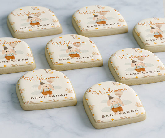 Customizable Name Welcome Baby cookies for Baby Shower or Newborn Celebrations