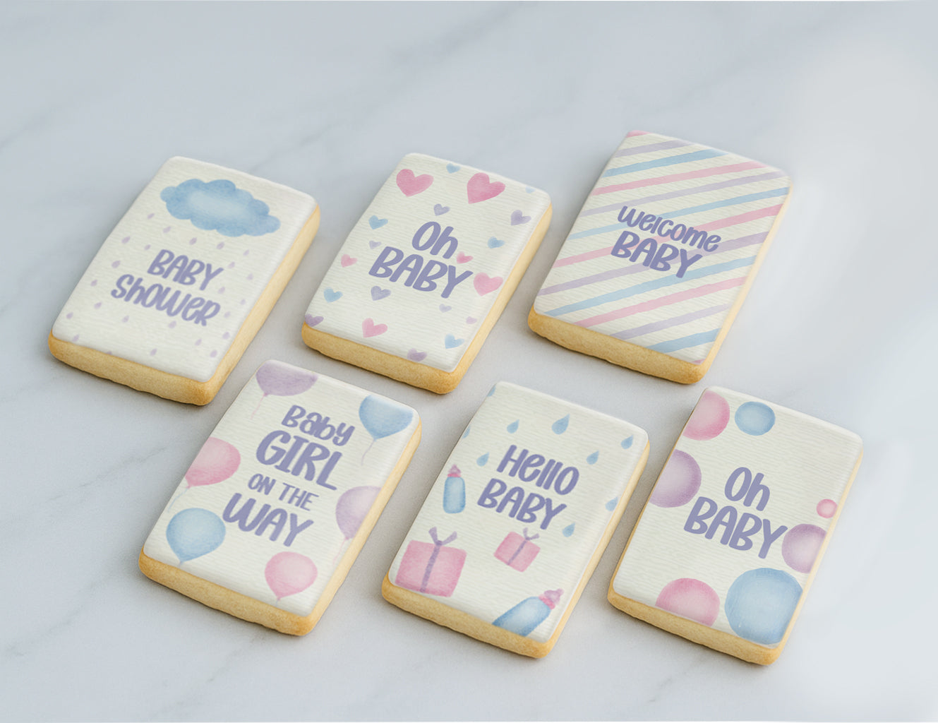 Lovely Pastel Watercolor Illustration Baby Shower Cookie Set