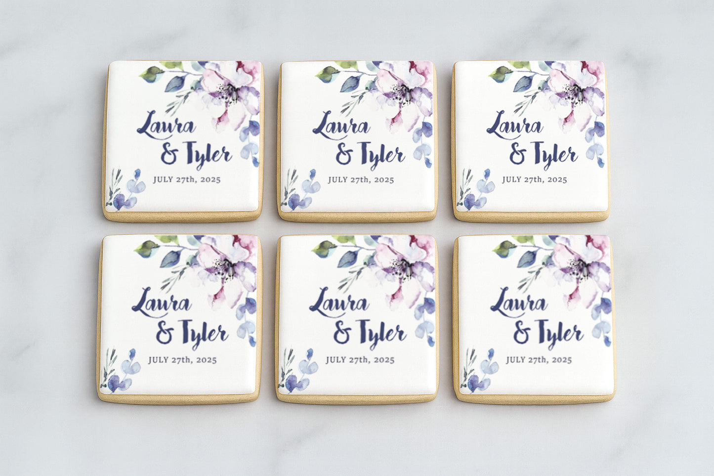 Watercolor Floral Wedding Cookie - Square