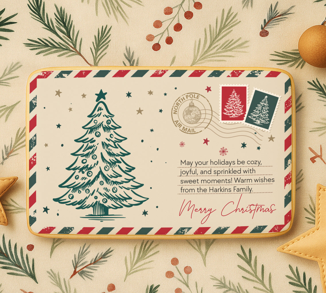 Personalized Christmas Tree Postcard Cookie