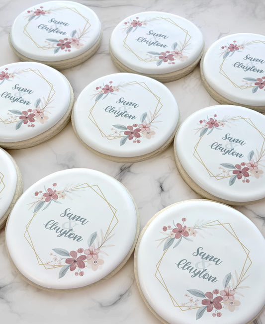 Custom Elegant Floral Wedding Cookie - Geometric Wreath