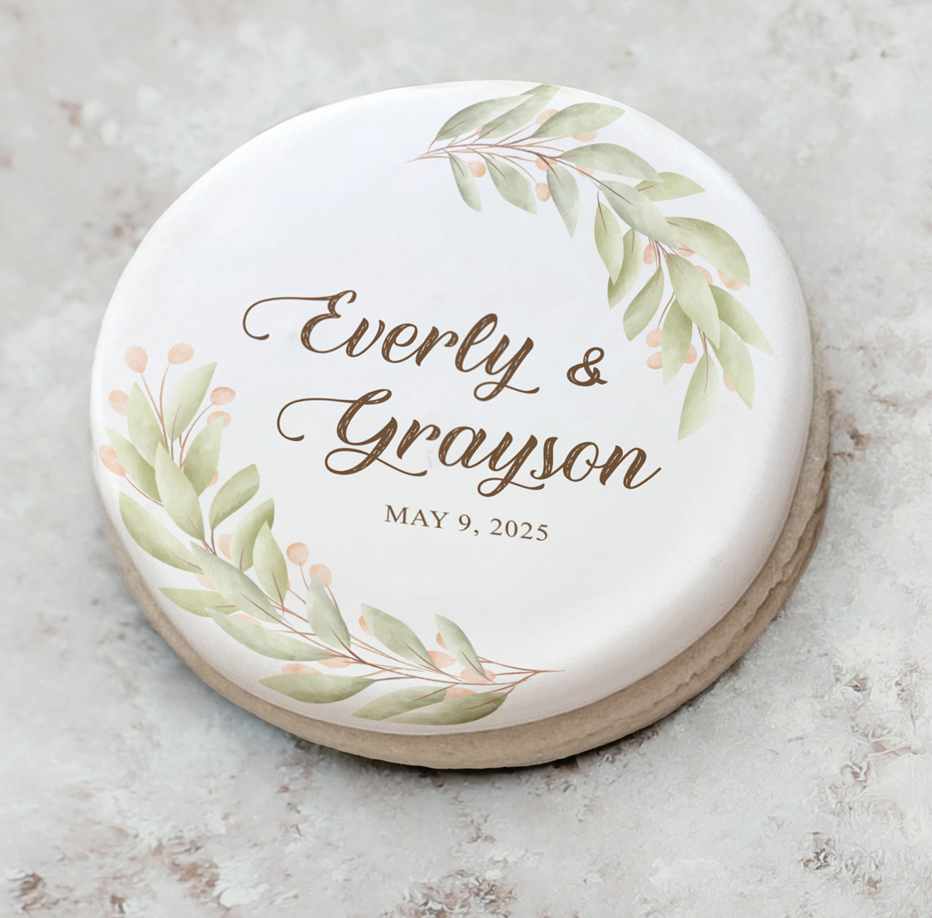 Custom Leaf Wreath Wedding Cookie