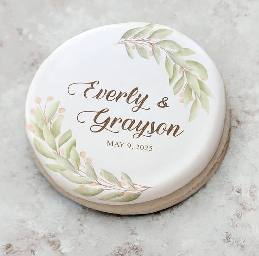 Custom Leaf Wreath Wedding Cookie