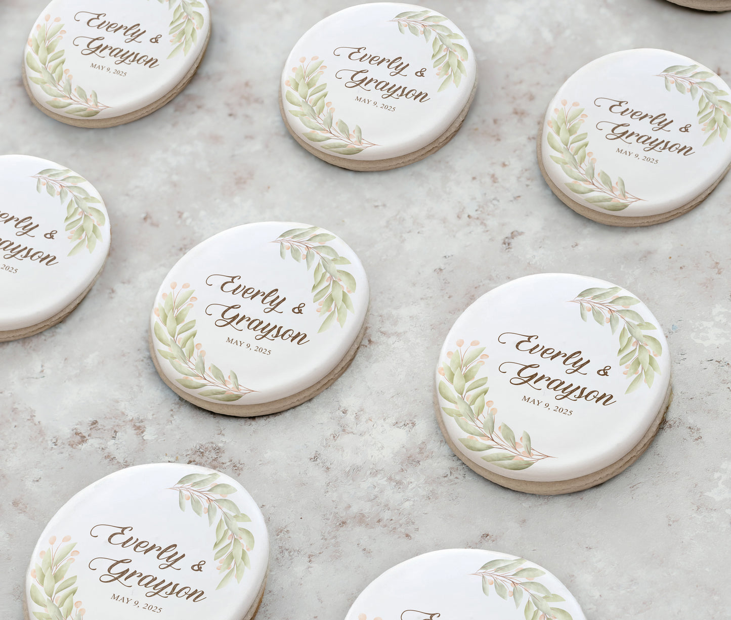 Custom Leaf Wreath Wedding Cookie