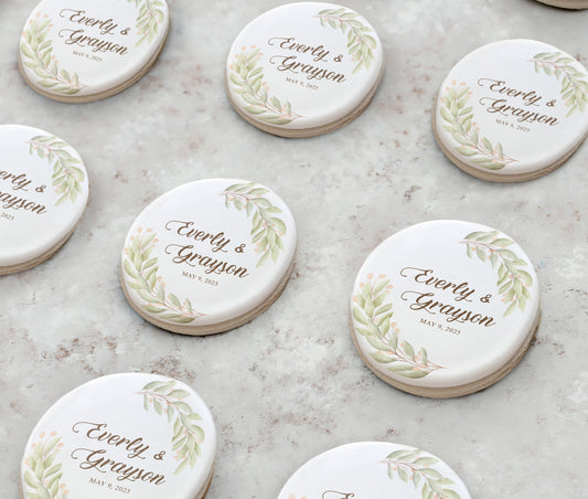 Custom Leaf Wreath Wedding Cookie