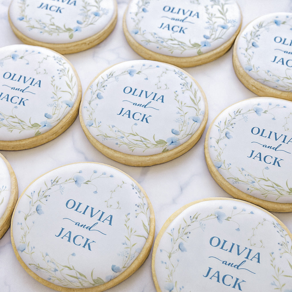 Custom Elegant Floral Wedding Cookie - Botanical Blue