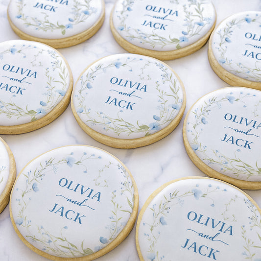 Custom Elegant Floral Wedding Cookie - Botanical Blue