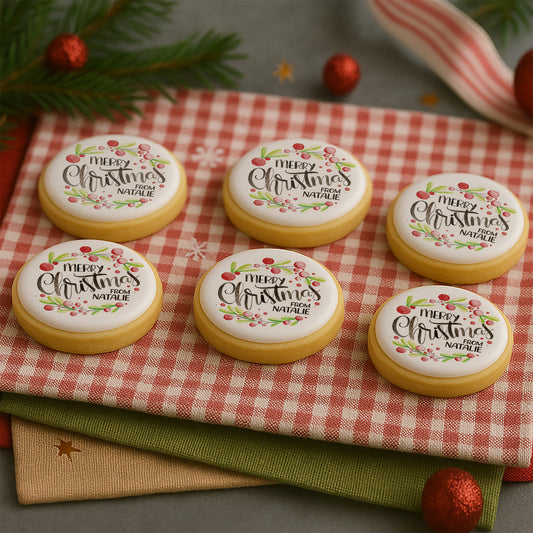 Personalized Watercolor Berry Wreath Christmas Cookies