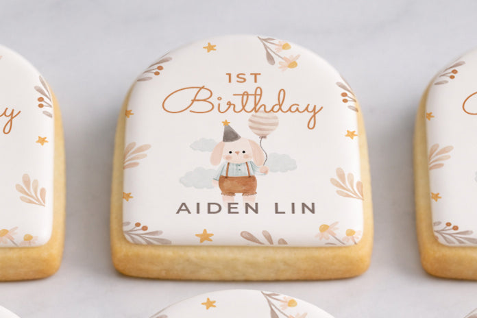 Customizable Name Birthday Cookies - Neutral Watercolor Animal Design