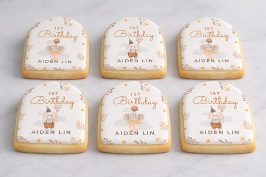 Customizable Name Birthday Cookies - Neutral Watercolor Animal Design