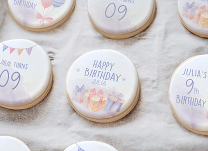 Customizable Name and Age Watercolor Birthday Cookie Set