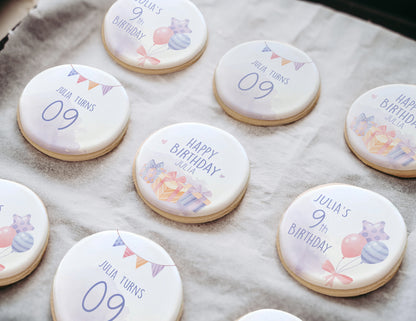 Customizable Name and Age Watercolor Birthday Cookie Set