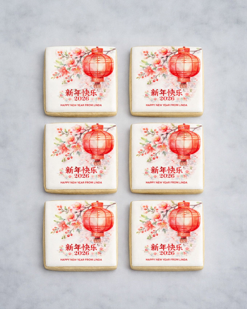Lunar New Year 春节 Cookies - Floral Chinese Lantern with Personalized Message