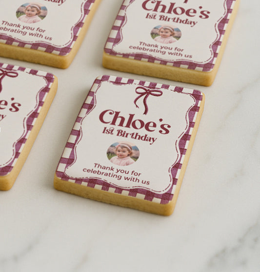 Vintage Bow Frame Photo Cookies for Birthday