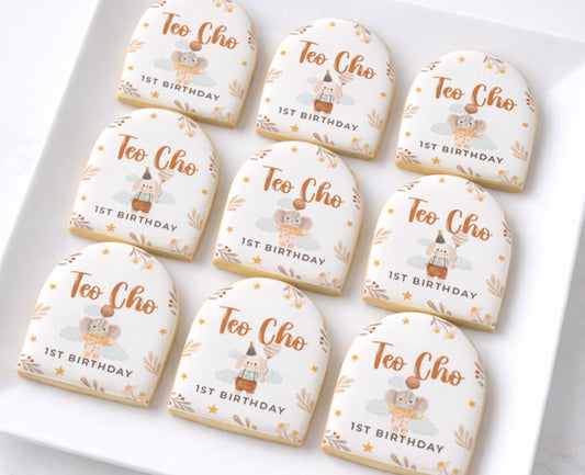 Customizable Name Birthday Cookies - Neutral Watercolor Animal Design