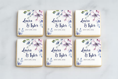 Watercolor Floral Wedding Cookie - Square
