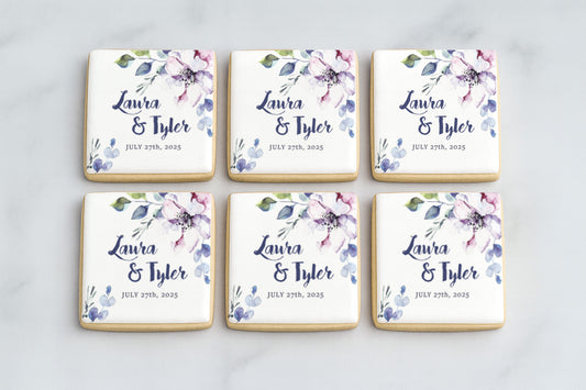 Watercolor Floral Wedding Cookie - Square