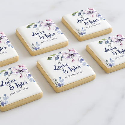 Watercolor Floral Wedding Cookie - Square