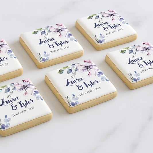 Watercolor Floral Wedding Cookie - Square
