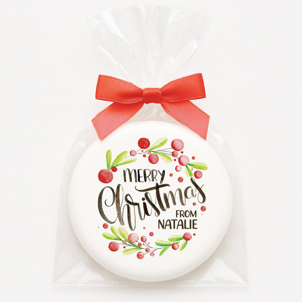 Personalized Watercolor Berry Wreath Christmas Cookies