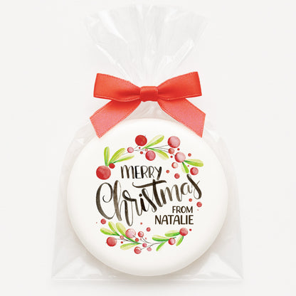 Personalized Watercolor Berry Wreath Christmas Cookies